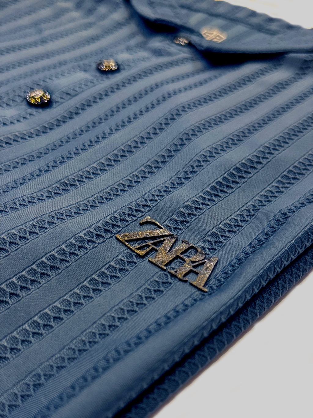 Zara Dusty Blue Textured Polo T-Shirt