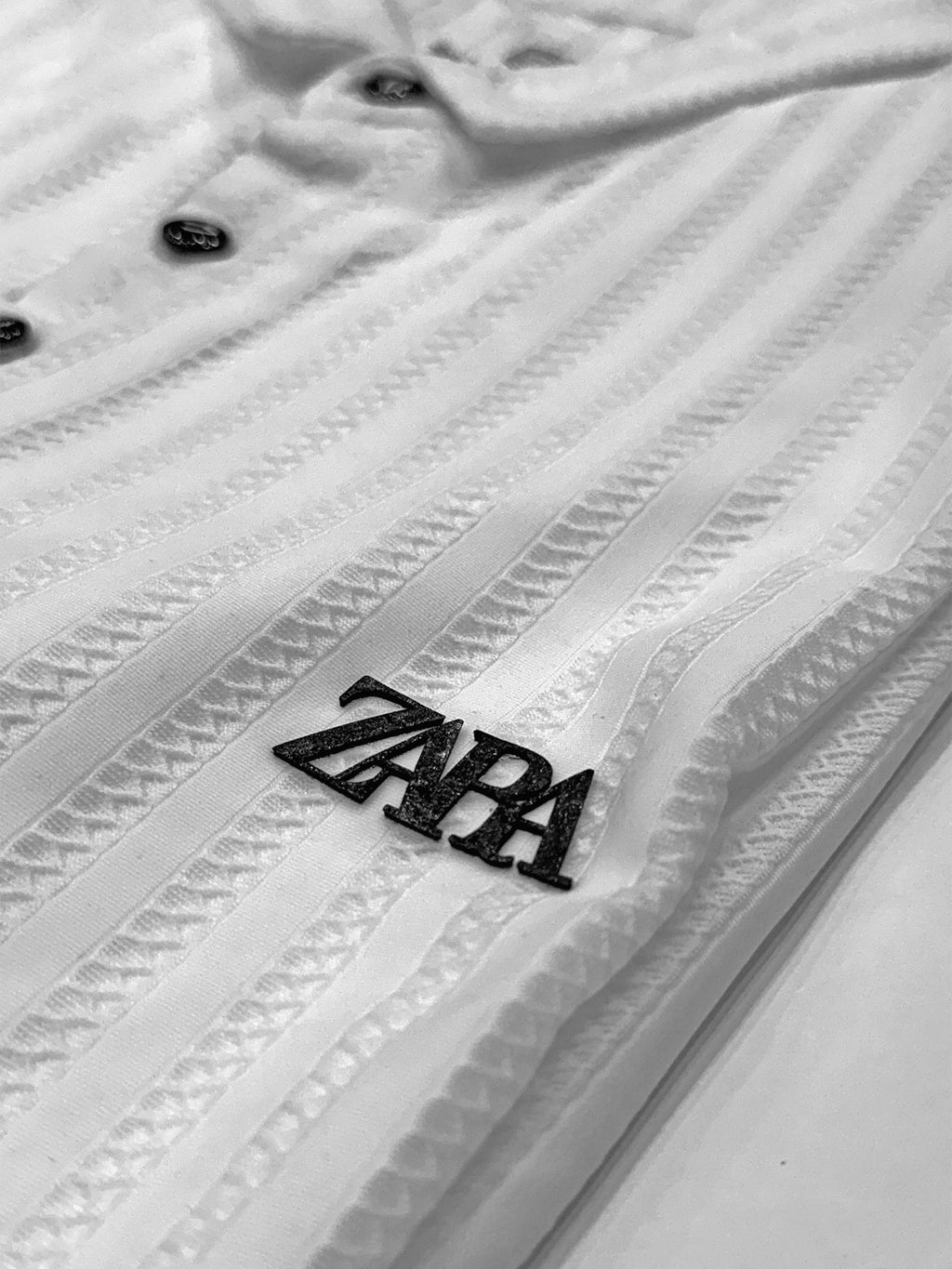 ZARA White Textured Polo T-Shirt