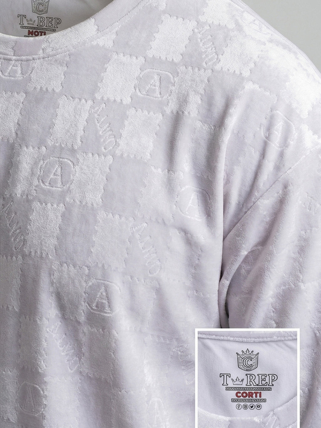 Men's White Textured Checkered Oversized T-Shrt