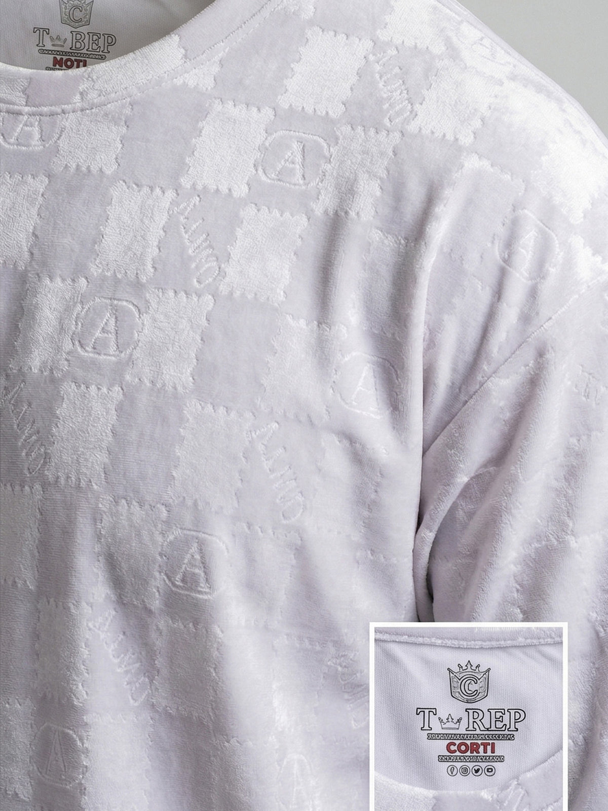 Men's White Textured Checkered Oversized T-Shrt