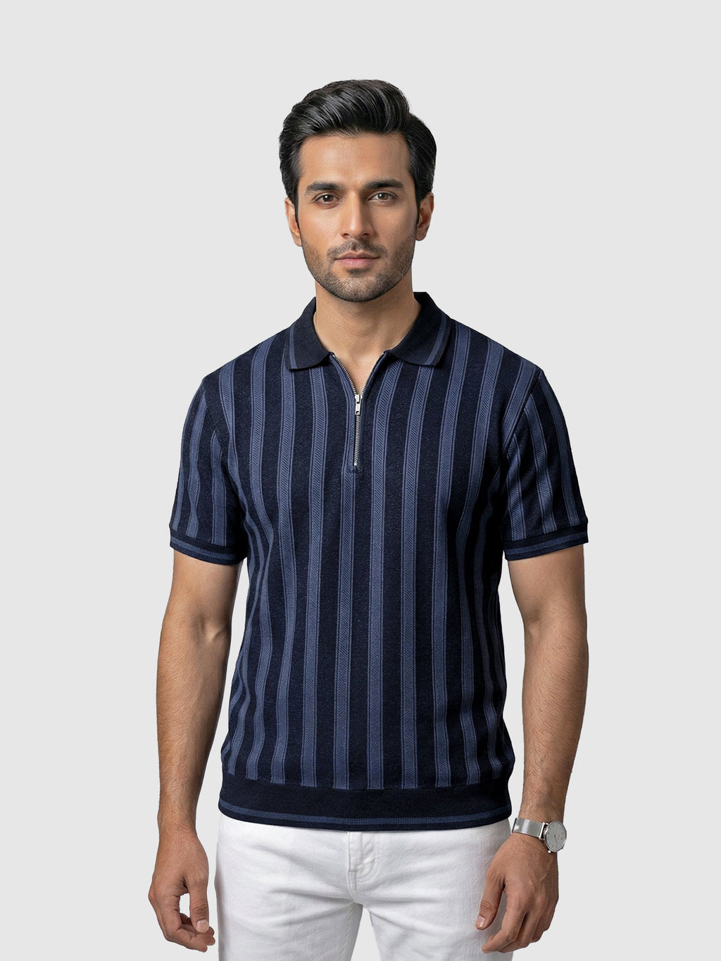 Men’s Textured Vertical Stripe Zip