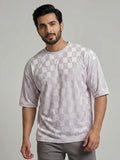 Men's White Textured Checkered Oversized T-Shrt