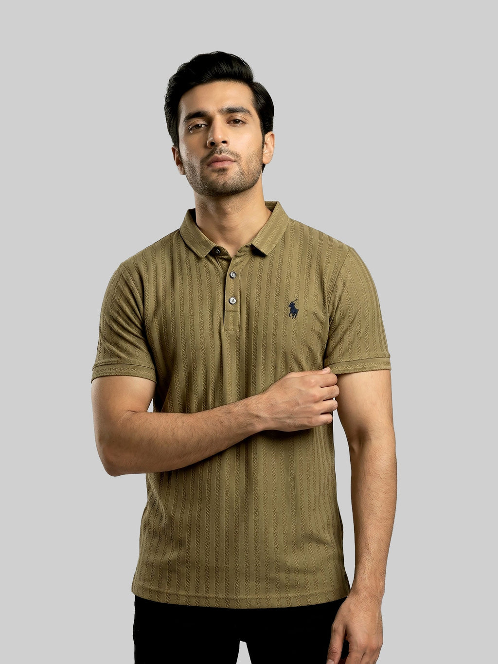 Polo Olive Green Textured T-Shirt