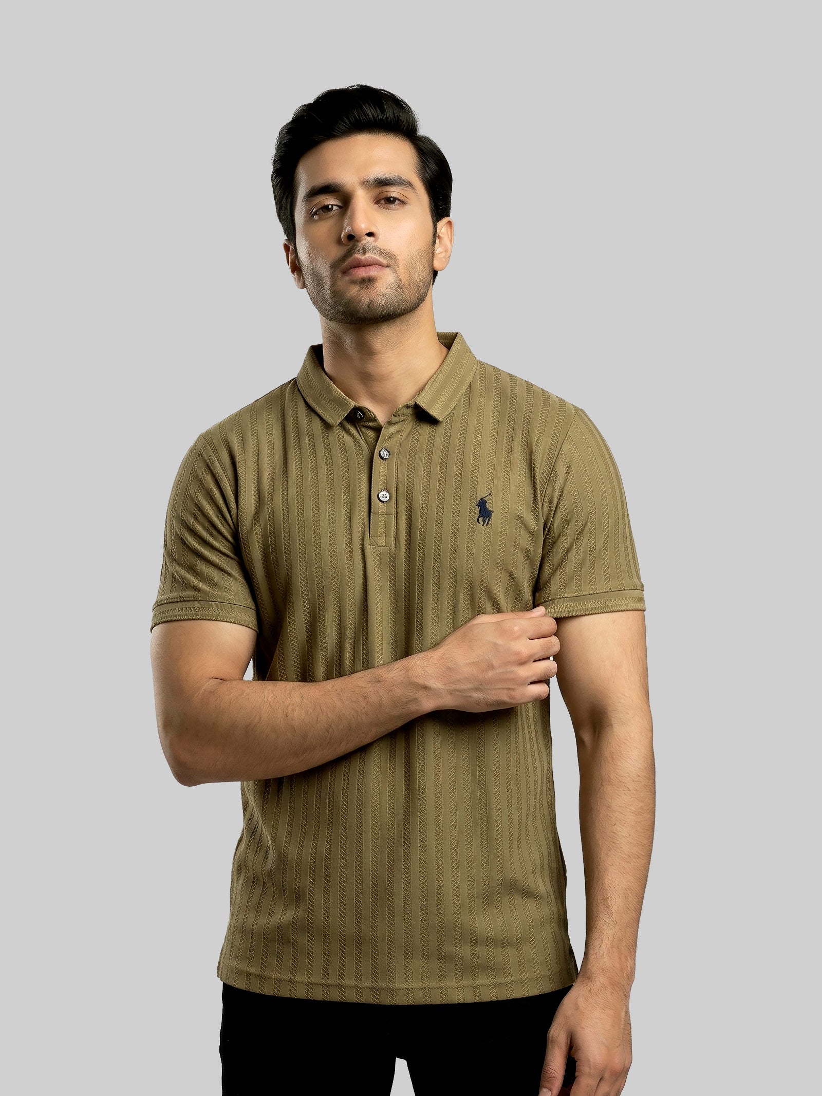Polo Olive Green Textured T-Shirt